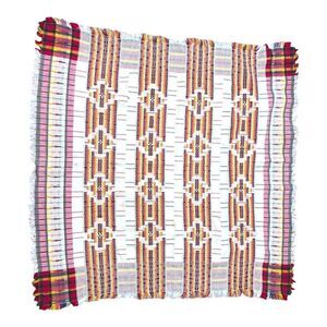 Handwoven Rainbow Swedish Bridge Tablecloth 40" Geometric Pattern Fringed Edges